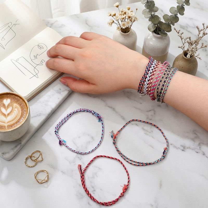 HJZHII 30Pcs Woven Wrap Friendship Bracelets, Handmade Boho Braided