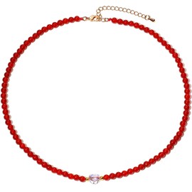 XHUUU Simple Crystals Beaded Necklace Love Heart Shaped Austrian Crystal Choker Necklaces for Women Wealth Protection Good Luck Gifts (Red Agate)
