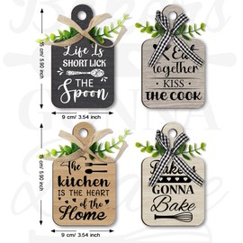 PH PandaHall Pack of 4 Wooden Hanging Signs for Kitchen Wall Decoration Wooden Sign Kitchen Farmhouse Food Sign Wooden Bar Sign for Home Kitchen Dining Room Bar