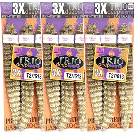3X TRIO DEEPWAVE 20" (3 PACK) SYNTHETIC HAIR FOR CROCHET BRAIDING (#T27/613 STRWBRRY BLONDE/P. BLONDE)