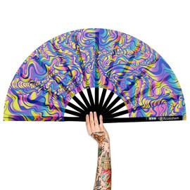 UV Glow Rave Fan Bamboo Folding Clack Hand Fan for Men Women Decor Gift Party Disco Dance Pride Festivals Accessory fans for line dancers:_Wave - 2