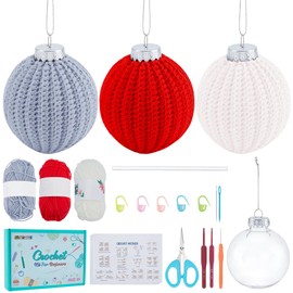 FREEBLOSS Set of 3 Christmas Baubles Crochet Set Crochet Set for Beginners and Adults Knitting Sets for Learning with Video Tutorial All Materials Included
