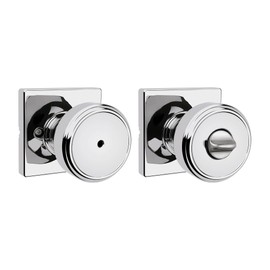 Kwikset Maven Interior Privacy Door Knob with Lock, Square Door Handle for Bathroom and Bedroom, Polished Chrome Keyless Turn Lock Doorknob, with Microban Protection