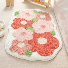 Molesun Floral Bath Mat, Bathroom Rug Non-Slip Soft Shower Rug Microfiber Cute Bath Rug for Kids, Water Absorbent Thick Shaggy Floor Mats for Bedroom, Kitchen, Home Decor, 20x31, Flowers