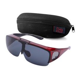 Br'Guras Fit Over Polarized Sunglasses Flip Up Lens for Men and Women (Red, Black)