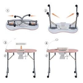 CHAOEEMY Nail Desk Portable Manicure Table, Professional Nail Table with USB-plug LED Table Lamp, Sponge Pillow, Electric Dust Collector, Carrying Bag, White