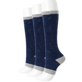 Chakuatsugi Women's Compression High Socks, Fluffy Compression HS, 3 side switching navy blue
