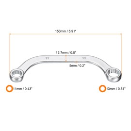 HARFINGTON Half Moon Double Box Wrench Metric 11mm x 13mm 12-Point CR-V Double End Half Moon-Shaped Ratcheting Wrench C-Shape Box Wrenches Tools for Repairs