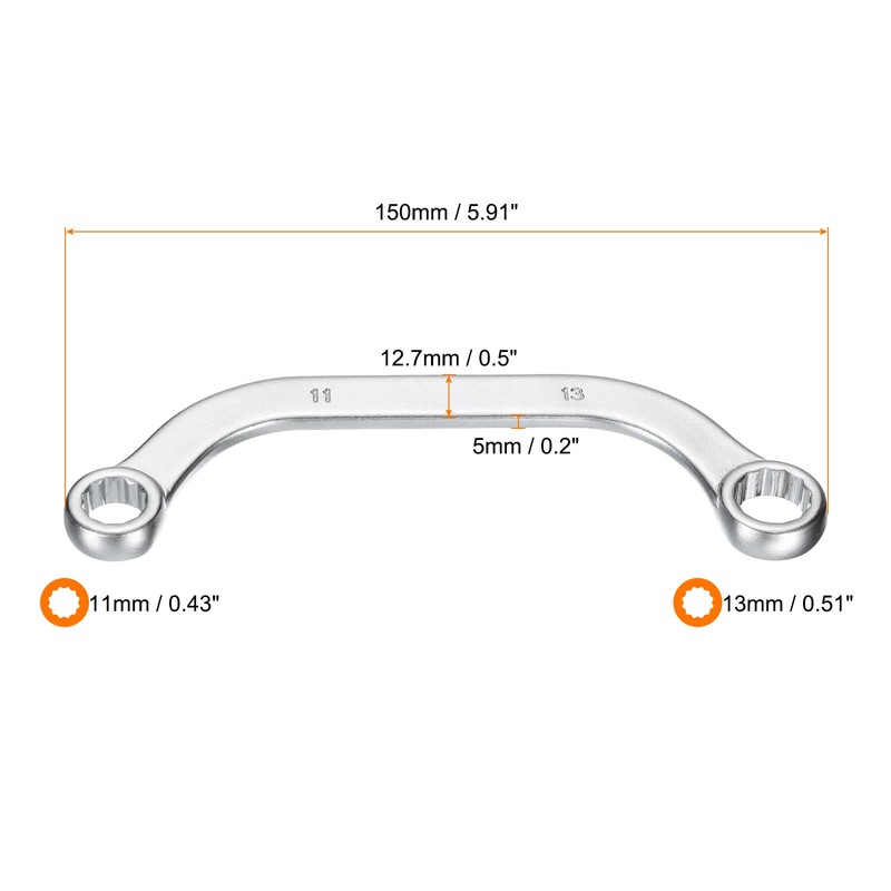 HARFINGTON Half Moon Double Box Wrench Metric 11mm x 13mm