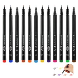 Fadbudss 12 PCS Fineliner Pens, Micro Fine Point Pen Set Quick Drying Waterproof Fine Felt Tip Pens, 0.5mm Coloured Pens for Writing Drawing Sketching Journaling Artist Illustrating Office Documents