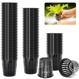 ZeeDix 50 Pack 2 Inch Garden Slotted Mesh Net Cups- Plant Nursery Net Cups for Hydroponics, Reusable Heavy Duty Wide Lip Round Bucket Basket for Plants