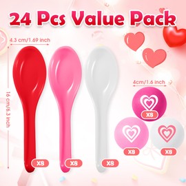 PullCrease 24 Pack Valentine's Day Spoon Relay Race Toy Set , Heart Ball and Spoon Race Game for Indoor Outdoor Office Party Supplies Favors(White, Pink, Red,Heart)