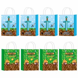 LeiGuoMinyyu 16pcs Cartoon Games Theme Birthday Party Gift Bags Green Goodie Gift Bags for Kids Boys Girls Theme Birthday Party Supplies Decorations