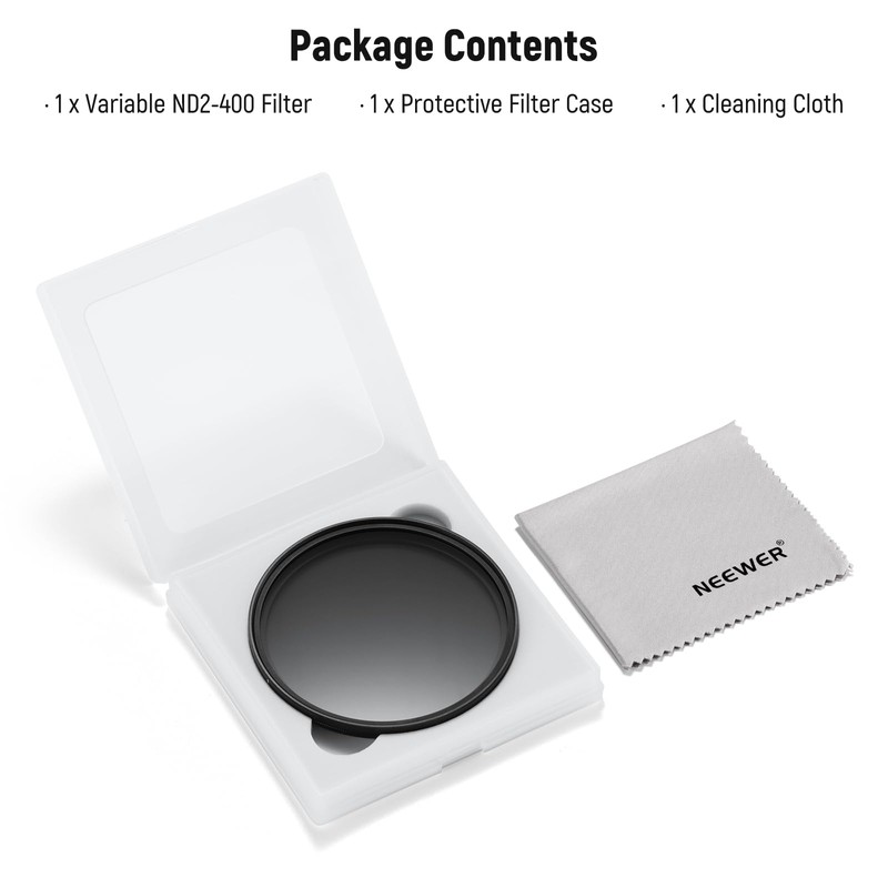 NEEWER BASICS 82mm Variable ND Filter, ND2-400 1-9 Stops Light