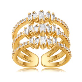 Jewlure 18K Gold Plated Baguette Diamond Ring, Cluster Design, 3.5 cm Diameter