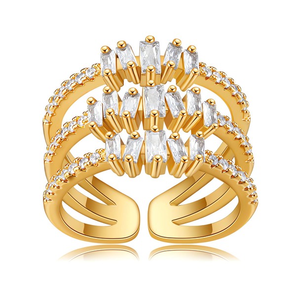 Jewlure 18K Gold Plated Baguette Diamond Ring, Cluster Design, 3.5