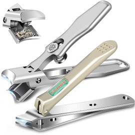 Nail Clippers for Men Thick Nails with Catcher, Upgraded Slanted Ingrown Toenail Clippers for Seniors, No Splash Fingernail Clipper with Wide Jaw Opening, Heavy Duty Nail Clipper for Thick Toenails