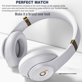 Studio 3 Ear Pads Cushions Replacement Earpads for Beats Studio 2 & Studio 3 Wired & Wireless Headphones, Ear Cushions Memory Foam Earpads with Soft Protein Leather -White