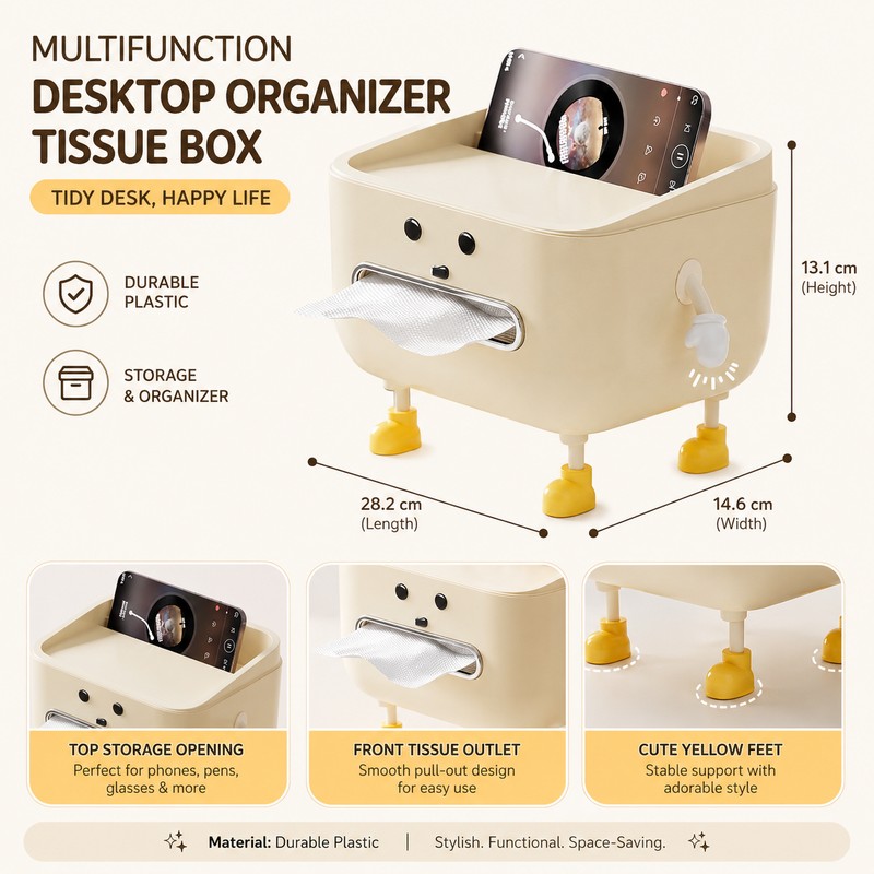 Desktop Organizer with Tissue Storage for School & Home –