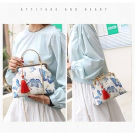 Vintage Evening Chain Handbag with Embroidered for Women Chinese Purse Crossbody Evening clutch bag (White Butterfly)