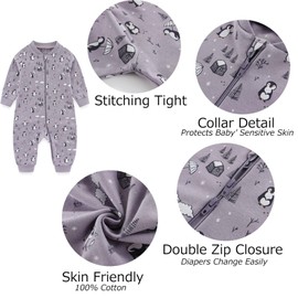 MAMIMAKA Baby Girls one-Piece Romper Sleepsuit 2-way Zip Pajamas for Play and Sleep,0-3 Months