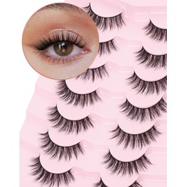 Onlyall Natural Lashes Wispy Lashes Natural Look False Eyelashes Natural Flared Eyelashes False Eye Lashes Soft Fluffy Lashes 7 Pairs D-K08