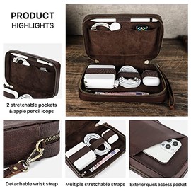 CONTACT'S Estuche para cables de piel, organizador de cables para viaje