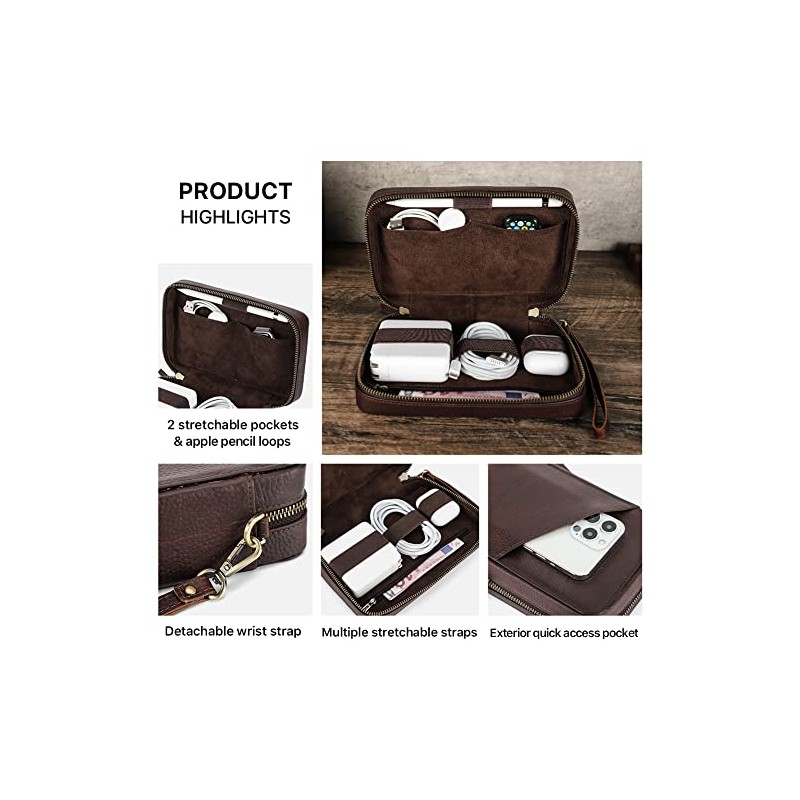 CONTACT'S Estuche para cables de piel, organizador de cables para