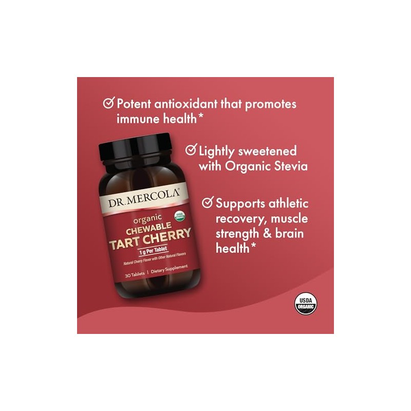 Dr. Mercola Cereza ácida masticable orgánica, 30 porciones (30 cápsulas),