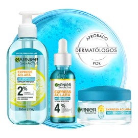 Kit Anti Imperfecciones Express Aclara Garnier: Limpiador Facial + Sérum Facial + Crema Hidratante Matificante