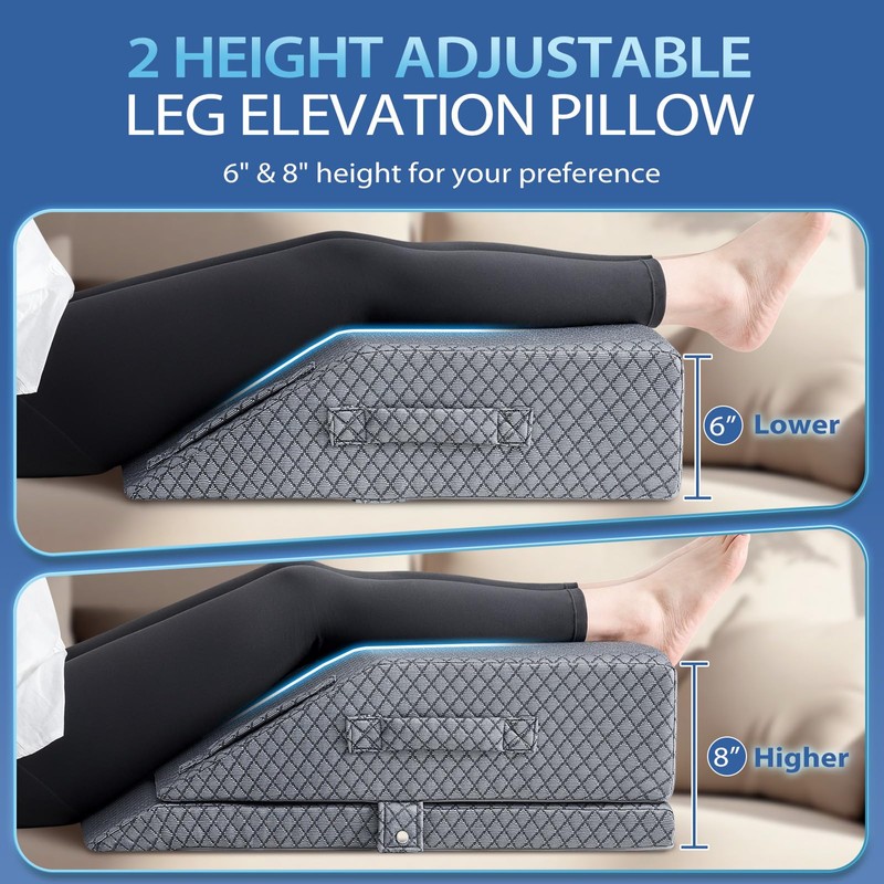Wellsin 2 Height Adjustable Wedge Leg Pillow for Elevation, Memory