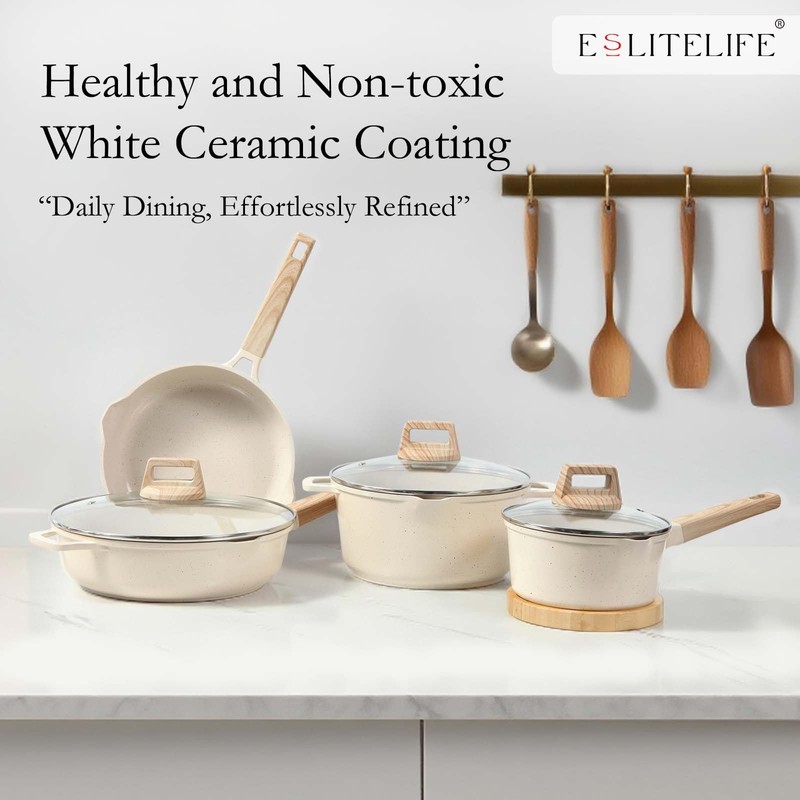 ESLITE LIFE Nonstick Cookware Sets, 7 Pcs Ceramic Coating Pots
