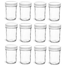 Nakpunar 12 pcs, 8 oz Mason Jars with White Plastisol Lined Lids