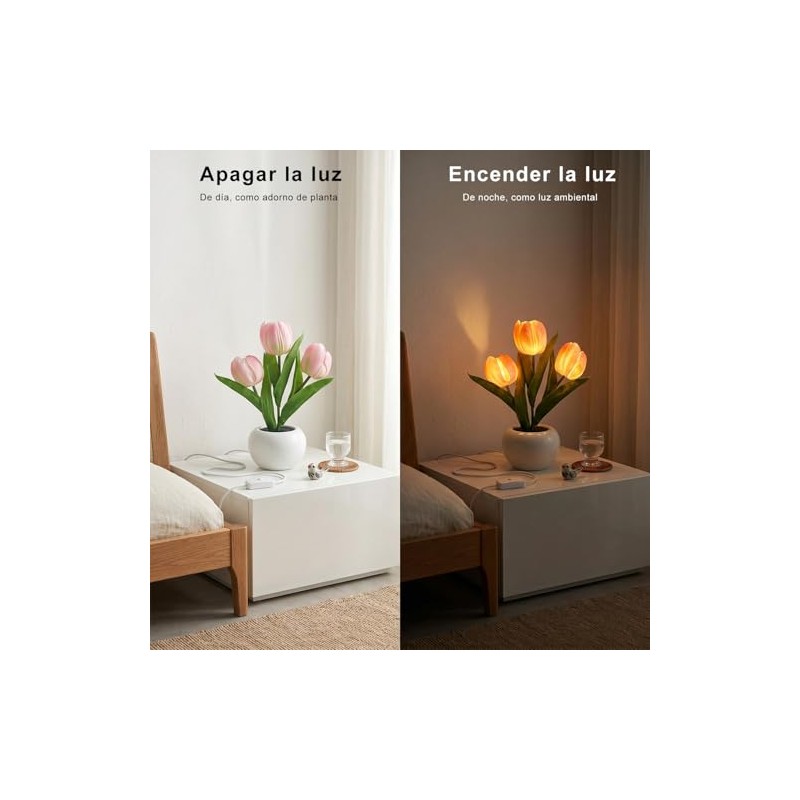 MOYAC Lámpara de Tulipanes de Mesa con 3 Flores, Luz