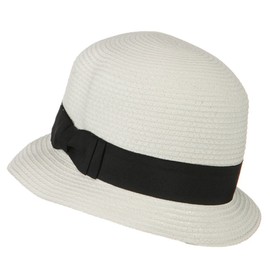 Jeanne Simmons Cloche Ribbon Round Crown Hat - White OSFM