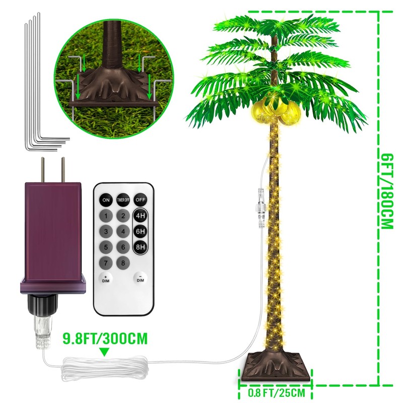 6FT LED Palm Tree with 421pcs Lights, Lighted Palm Tree