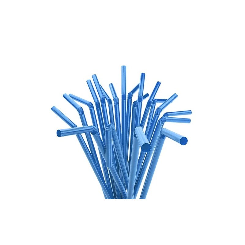 Flexible Plastic Drinking Straws - 7.75" x 0.23" (250, Blue)