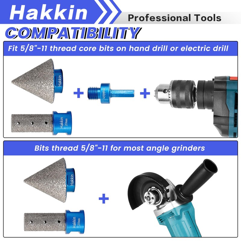 5Pcs Diamond Chamfer Bit Set with 5/8-11 Thread Adapter, 4/5"
