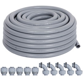 Neorexon Liquid-Tight Conduit 25 ft and 10 Pieces of Connector Kit, Electrical Conduit 3/4 25ft, Flexible Conduit with 5 Straight and 5 90-Degree Conduit Connector Fittings