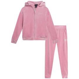 bebe Girl's Sweatsuit Set - 2 Piece Velour Zip Sweatshirt and Jogger Sweatpants - Youth Tracksuit Set for Girls (7-12), Size 10-12, Bleached Mauve