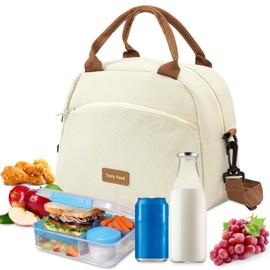 Insulated Lunch Bag for Women, Lunch Bags for Women Cooler Tote Large Lunch Box for Women, Boite a Lunch Femme Reusable Leakproof Womens Lunch Bag for Work, Picnic, Camping, School, BBQ(Off-White)