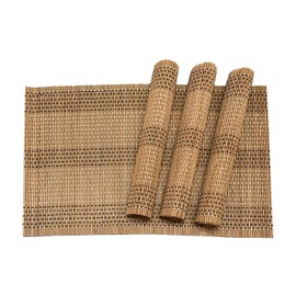 ANDSTAR Set of 4 Weave Bamboo Placemat Modern Table Natural Anti-Slip Bamboo Placemats Washable Heat-Resistant Table Mats for Kitchen Dinning Room Table Decor(12x24 inch,Brown)