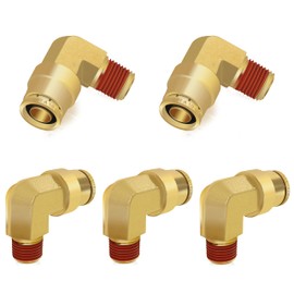 Siptenk 1/2" Elbow DOT Brass Push to Connect Air Line Fittings 5 PCS, 1/2" OD Tube x 1/4" NPT Thread Air Brake Line Quick Connect Fittings for Truck Trailers Industry Air System