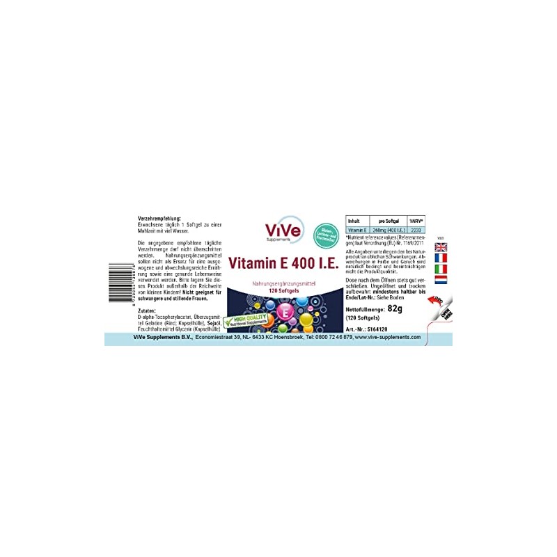 Vitamin E 400 IU - 120 Softgels for 120 Days