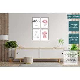 Postertech® Premium Poster Set: 6 Pictures as Stylish Wall Decoration, 4 x DIN A4 and 2 x DIN A3, Roses & Coco motto