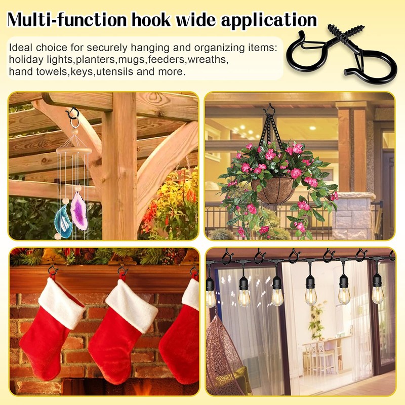 Hooks for Outdoor String Lights, 52 Pack Screw Hooks for