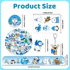 YYMYMGJ 98 PCS Winter Arctic Animals Party Favors, Winter Arctic Polar Animals Stickers Temporary Tattoos Slap Bracelets Keychains Badges Arctic Animals Birthday Party Decorations Supplies for Kids