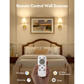 VOLISUN 20'' Battery Operated Wall Sconces Set of Two, Wireless Wall Sconces with Remote and Bulbs, 9 Colors Battery Powered Wall Lights, Rechargeable Wall Lamps for Bedroom Living Room(Gold)