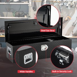 ExploreHorizon 39 Inch Aluminum Truck Tool Box, Truck Bed Storage Box With Security Lock and Wider Handles, Heavy Duty Waterproof Tool Box Organizer Chest for Pick Up Truck Rv Trailer - Black