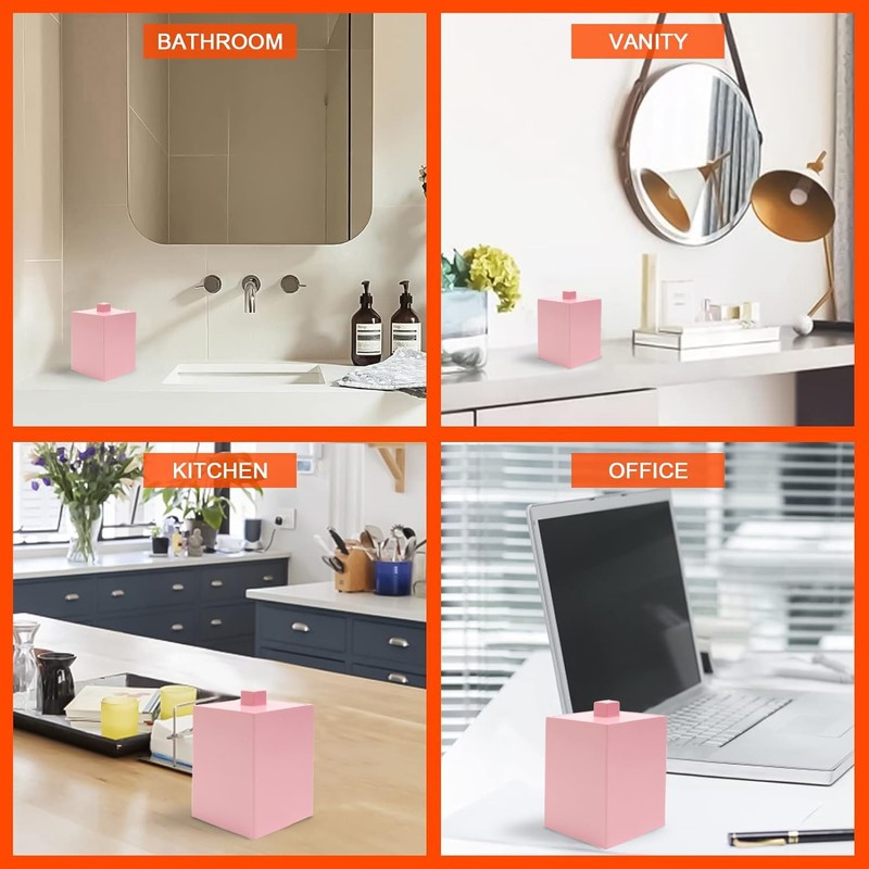 Joitsvia Bathroom Q Tip Holder with lid, Resin ,Square (Matte
